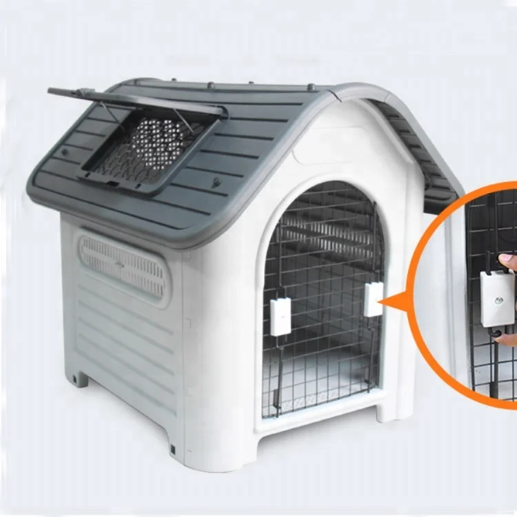 Dog Plastic Kennel Metal Door with Window in the Roof