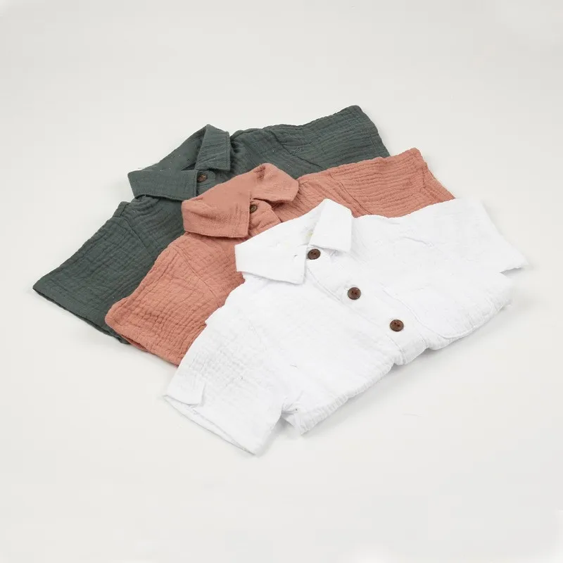 Hot Sale Soft Kids Boy Clothes Short Sleeve Turn Down Collar Linen Kids Boy Shirt