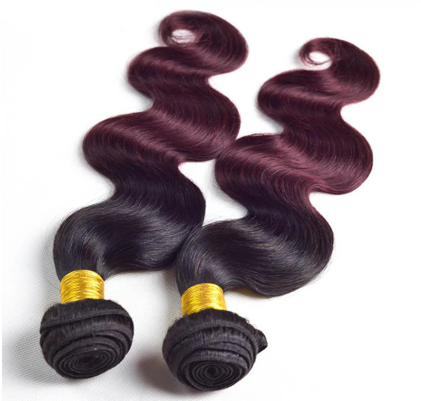 Lsy Ombre Dark Wine Color Brazilian Hair  Virgin Body Wave 1B 99J Two Tone Human Hair  Weave Bundles 99J Red Natural Human Hair