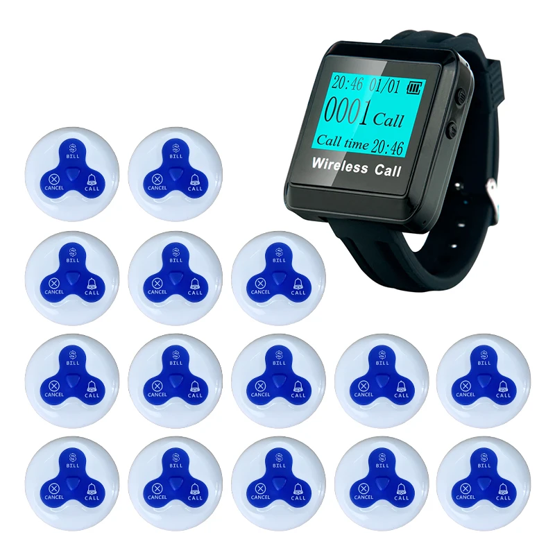 Artom restaurant  cafe hotel room service call system Smart wireless wrist watch pager receiver with 10 call buttons