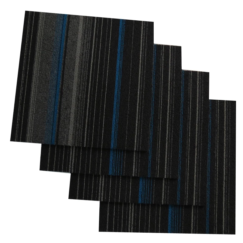 Stocks black blue 100%pp bitumen backing carpet tiles 50x50