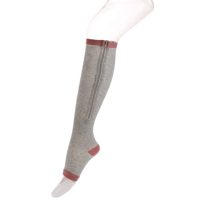 Заводская поставка, компрессионные носки до колен с открытым носком на молнии для женщин и мужчин