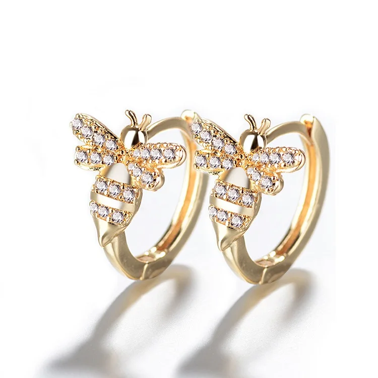 925 Sterling Silver Gold Plated Bumble Bee Hoop Earring For Women