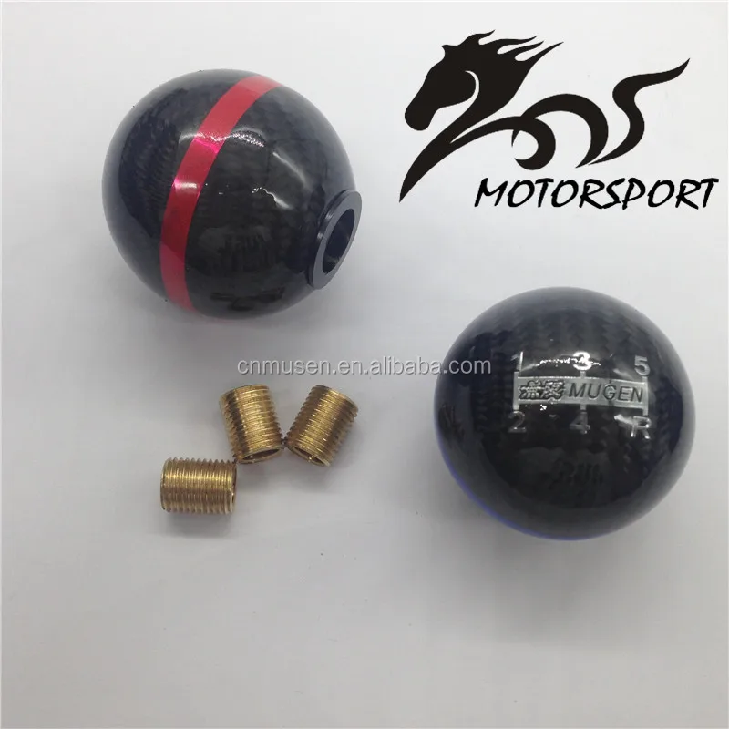 Mugen 5 Speed Racing Shift Knob Black Carbon Fiber with Red or Blue Lines