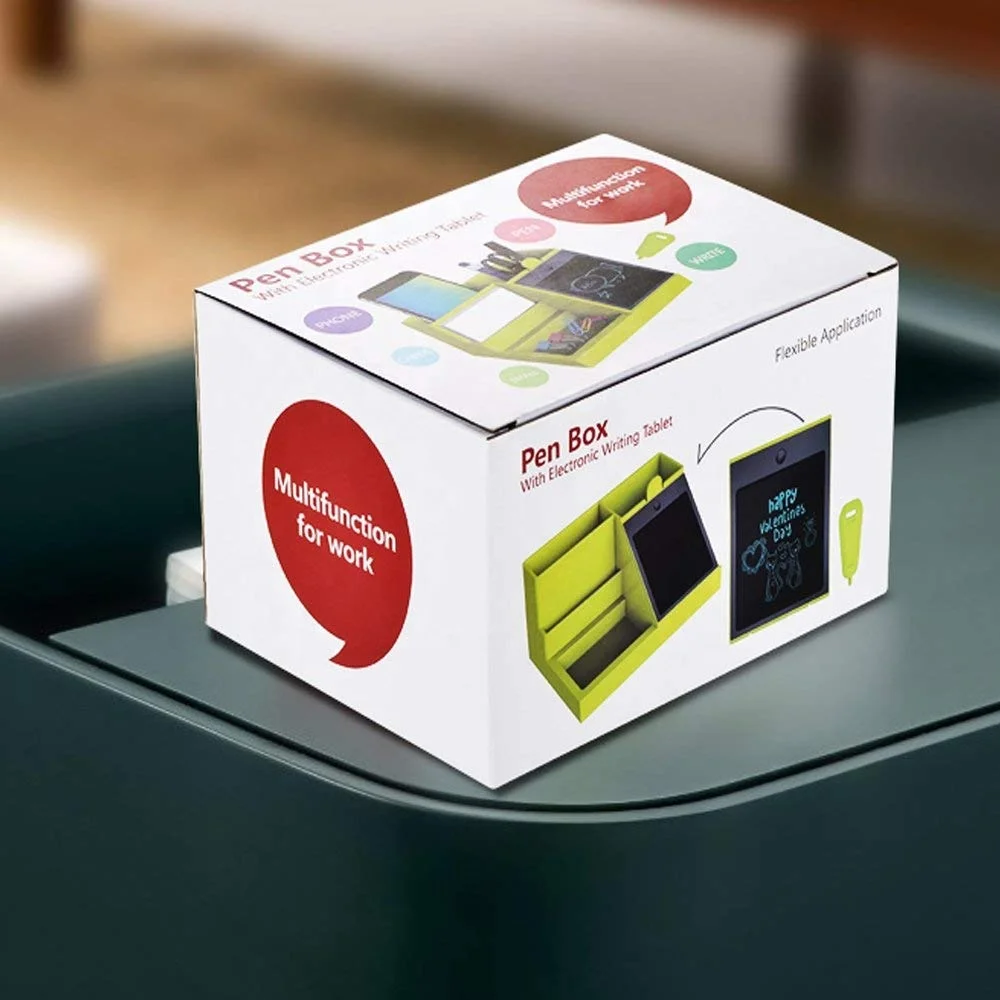 Multi-Function Desktop Storage Box Stationery Organizer Container Equipped with LCD Writing Tablet Used as Sticky Notes Suitable