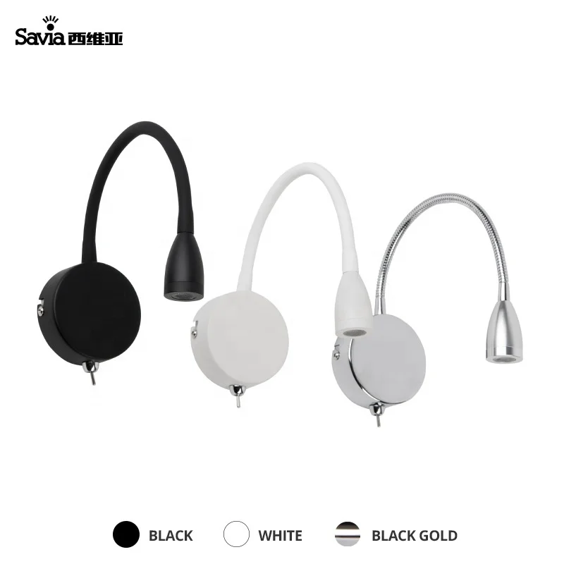 Светодиодная гибкая Регулируемая прикроватная настенная лампа для чтения с гусиной шеей, 3 Вт, современные боковые бра для кровати, светильник для спальни, изголовья кровати, отеля