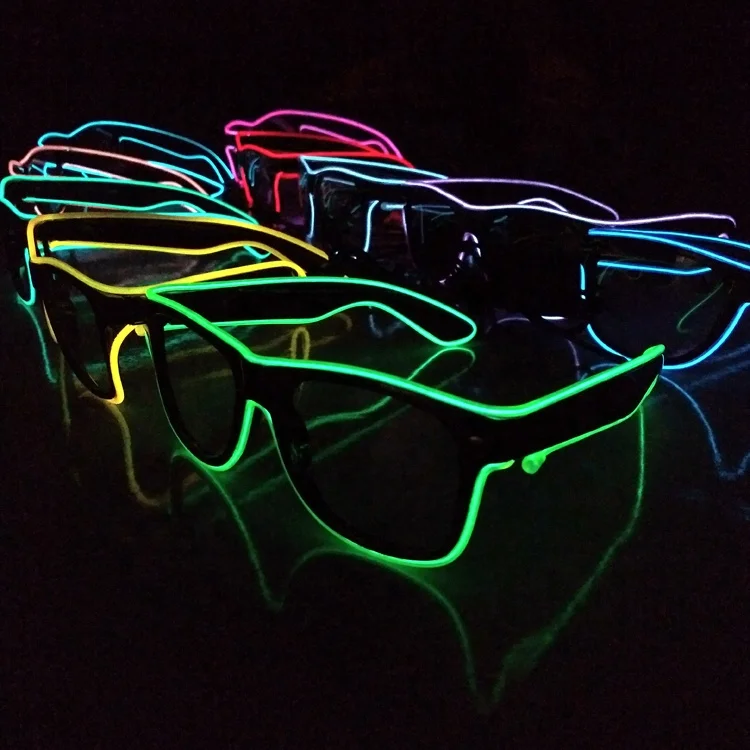 Fashion Concert Night Clubs Flashing Neon Glowing  In The Dark  EL Wire LED Party Glasses Sunglasses (60798337019)