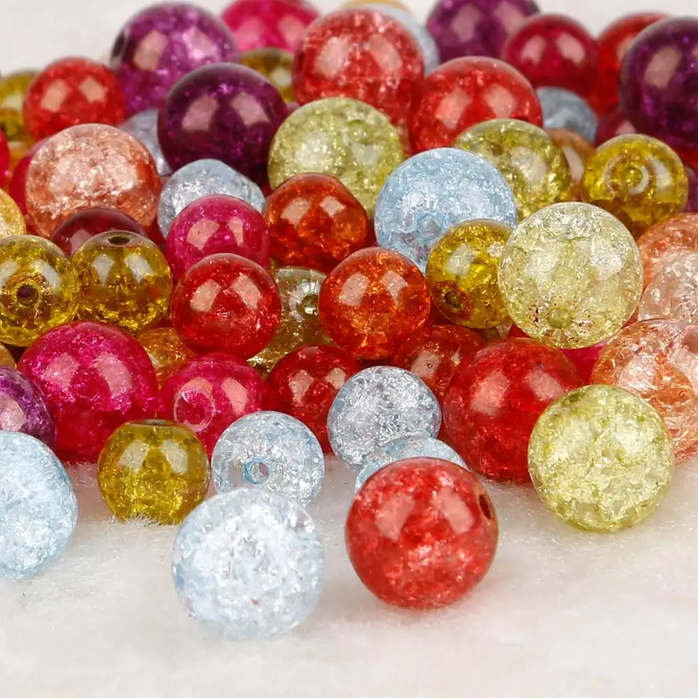 6 8 10 mm Colorful Glass Beads White Snow Cracked Quartz Crystal Beads Spacer Beads For DIY Jewelry Making 39cm/strand