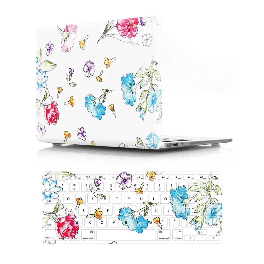 2 in 1 Laptop Case and Keyboard Cover Flower Design Hard Plastic Case Keyboard Cover For Mac air pro retina 13 15 16 inch A2179
