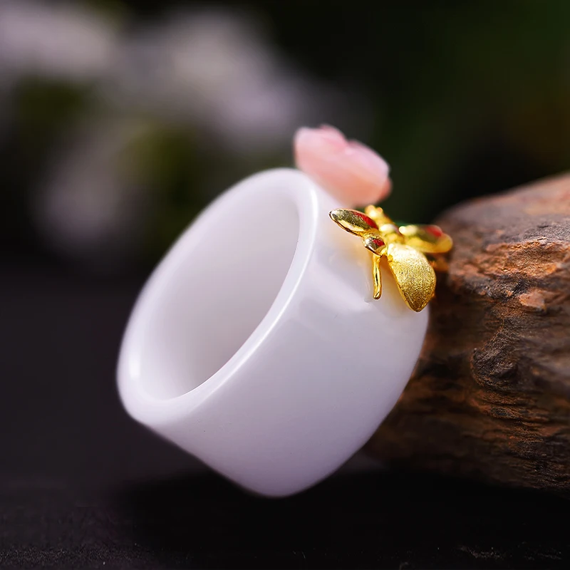 Lotus Fun 925 Sterling Silver Bees kissing Roses Jewellery Silver Ring For Women Girl Jewelry Wholesale