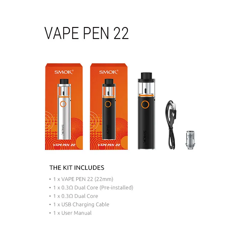 
Built-in 1650mah Vape Pen battery SMOK Vape Pen 22 Kit top-cap filling atomizer big vapor no leaking 