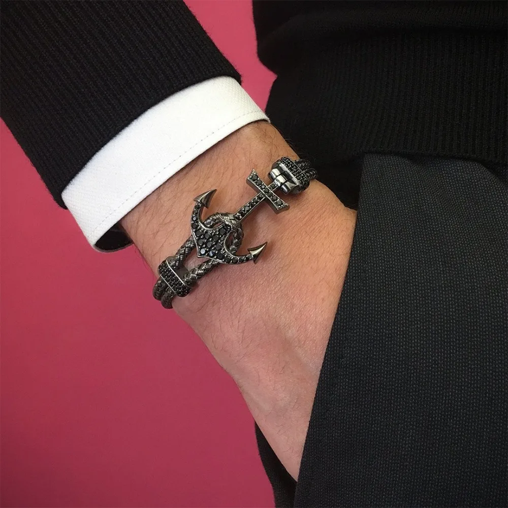 Trend jewelry 2021 new braided rope stainless steel personality black bracelet