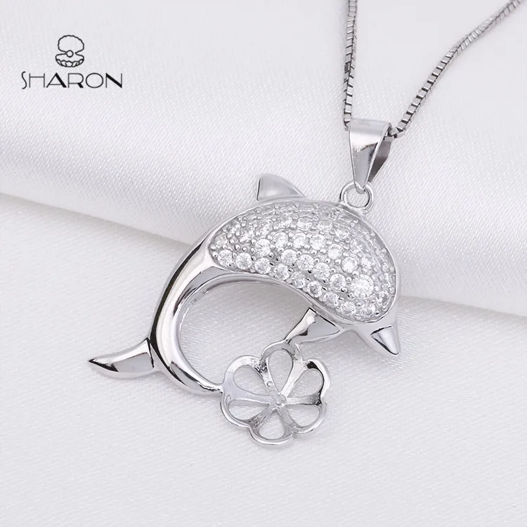 Animal Pearl Pendant 925 Sterling Silver Chain Dolphin Pearl Jewelry For Women