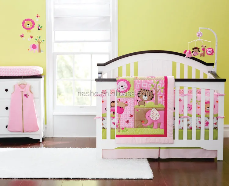 
3-13 Piece Crib Bedding Set for Girl Baby Bedding Set with embroidery application 