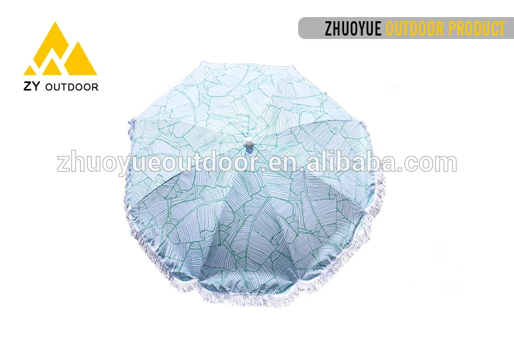 Custom printing new design sun outdoor beach umbrella with tassels