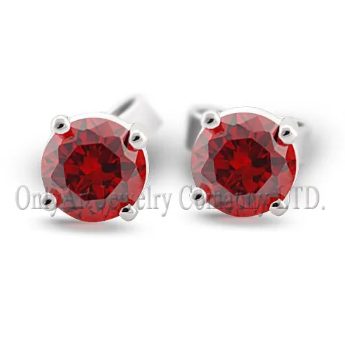 pierced red fashionable zircon quality Korean style small Sterling Silver 925 cz Gemstone Earrings Studs jewelry for women