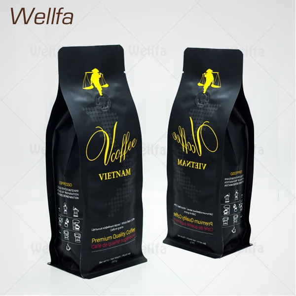 Block Bottom Coffee Bag Packaging With Air Valve & Pocket Zipper