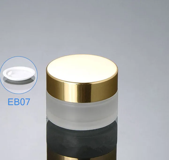 Luxury frosted 20ml 30ml 50ml empty capsules borosilicate glass cosmetic cream jar with gold metal lid