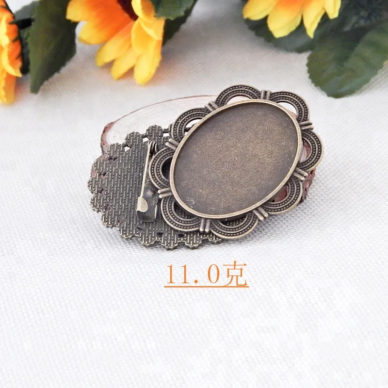 
Luyun 30*40mm retro bronze brooch pins time gem oval base cabochon for jewelry making 