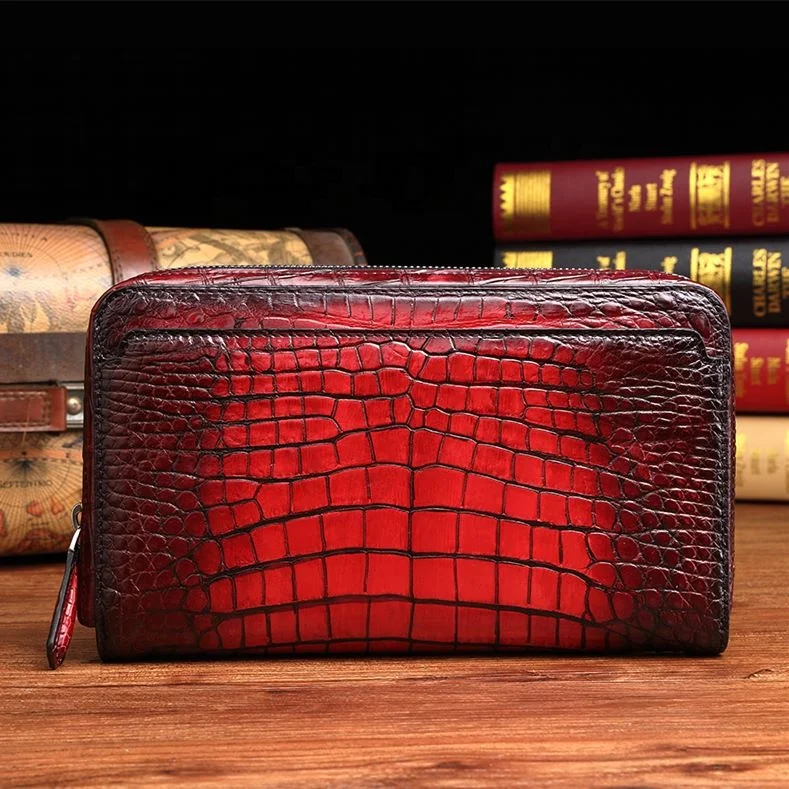 Handcrafted Alligator Leather Zipper RFID  Long Wallet, Business Hand Clutch Phone Holder