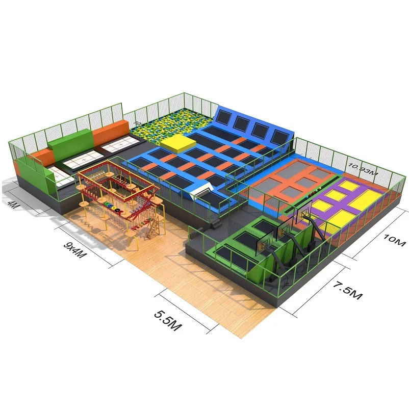 Large luxury big indoor square trampoline with basketball,ball pool,foam pit,dodgeball arena