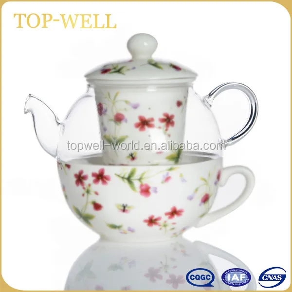 Pretty design glass teapot set tea cup set with glass tea cup and glass teapot