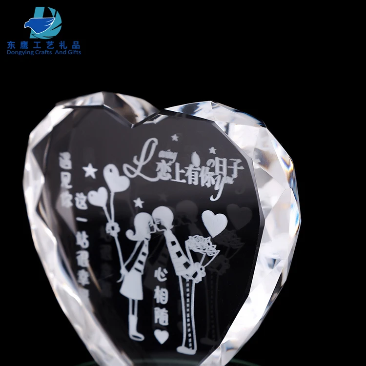 Unique Design Heart Shape Laser Engraving Crystal souvenir