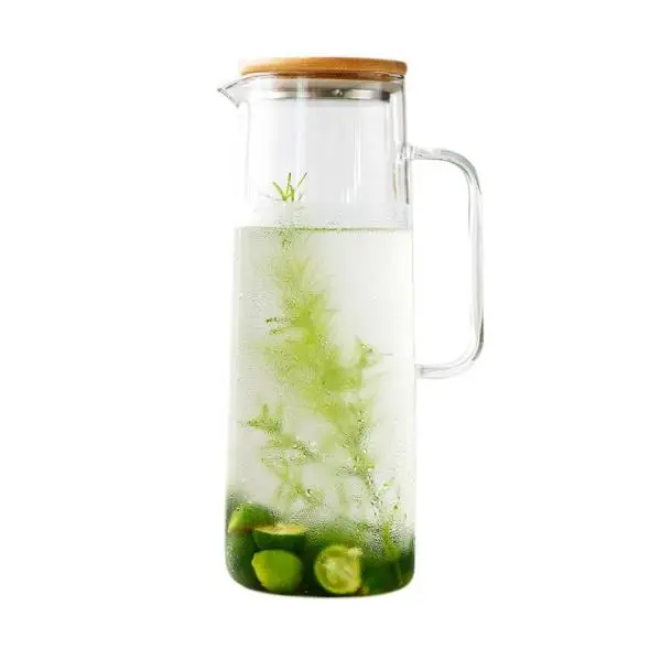 Стеклянный кувшин объемом 1 3 л с бамбуковой крышкой легко наливать и