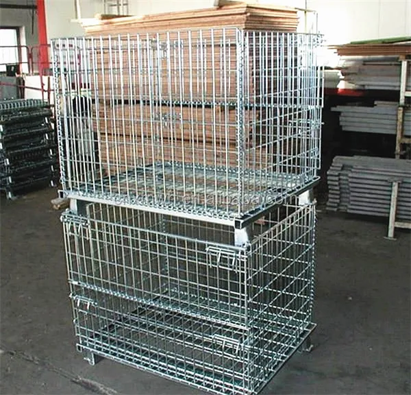 Metal stackable collapsible wire mesh container