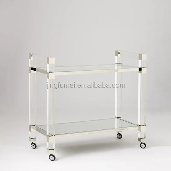 Modern Glass Lucite Acrylic Tea Bar Cart Beauty Drinks Hotel Service Trolley supplier