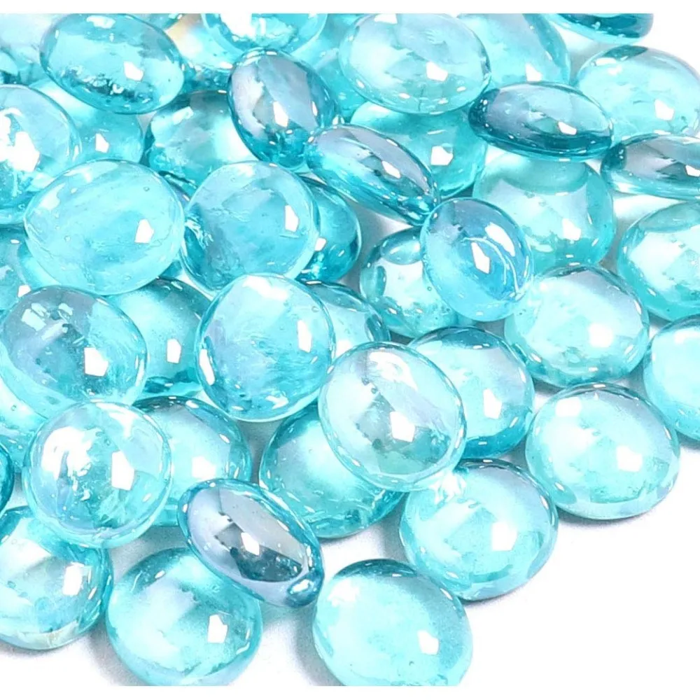 Colorful Glass Gems Glass Flat Beads For Vase Aquarium Decoration And Art Crafting (Light Blue)