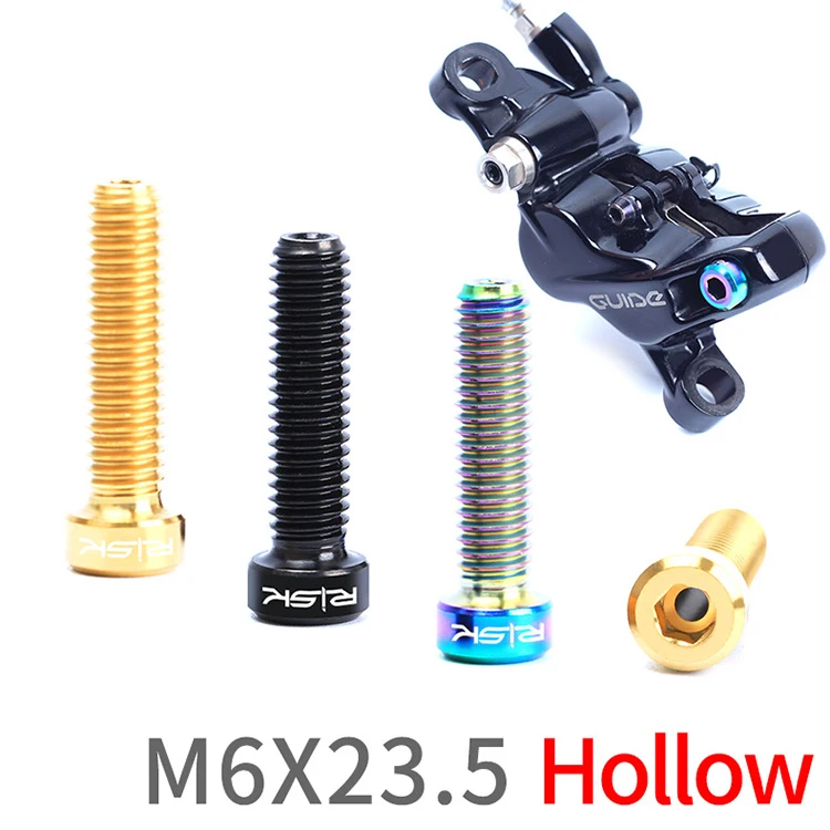 RISK 2pcs M6x23.5mm Titanium Alloy Hollow MTB Bicycle Oil Storage Fastening Screw Mountain Bike Disc Brake Master Cylinder Bolts