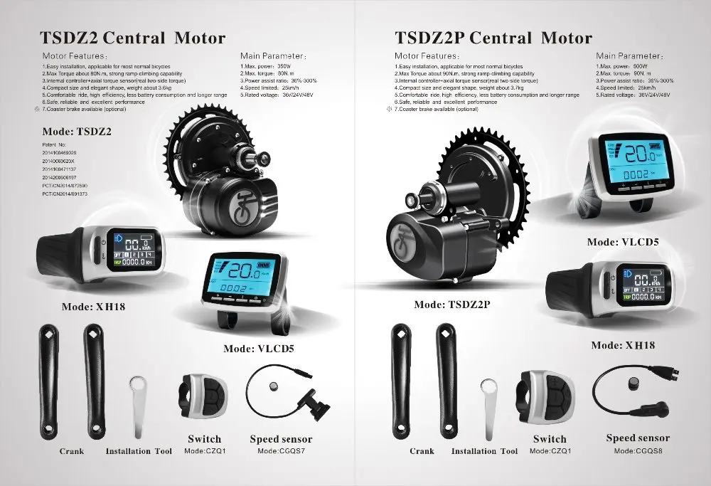 cheap price tsdz2 mid drive motor e bike kit with shift sensor and brake sensor