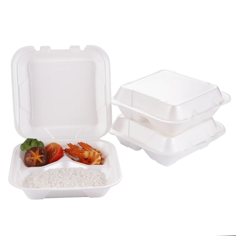 
9inch Disposable foam take out lunch box clamshell food packaging with 3 compartment to go lunch box 