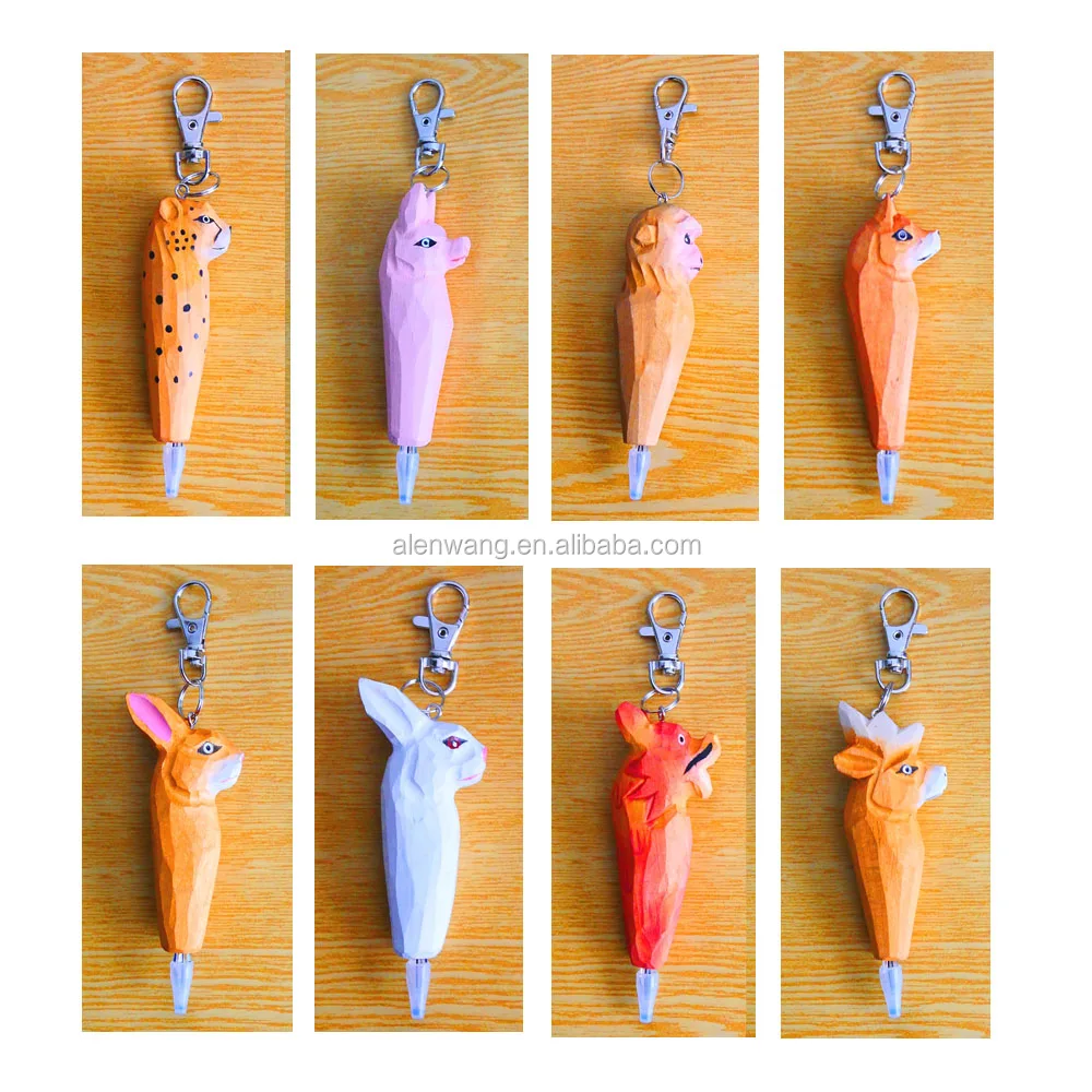 
Wholesale Key Chain Custom Logo 3D Cute Wooden Animal Shape Keychain for Promotion Gift ballpen 
