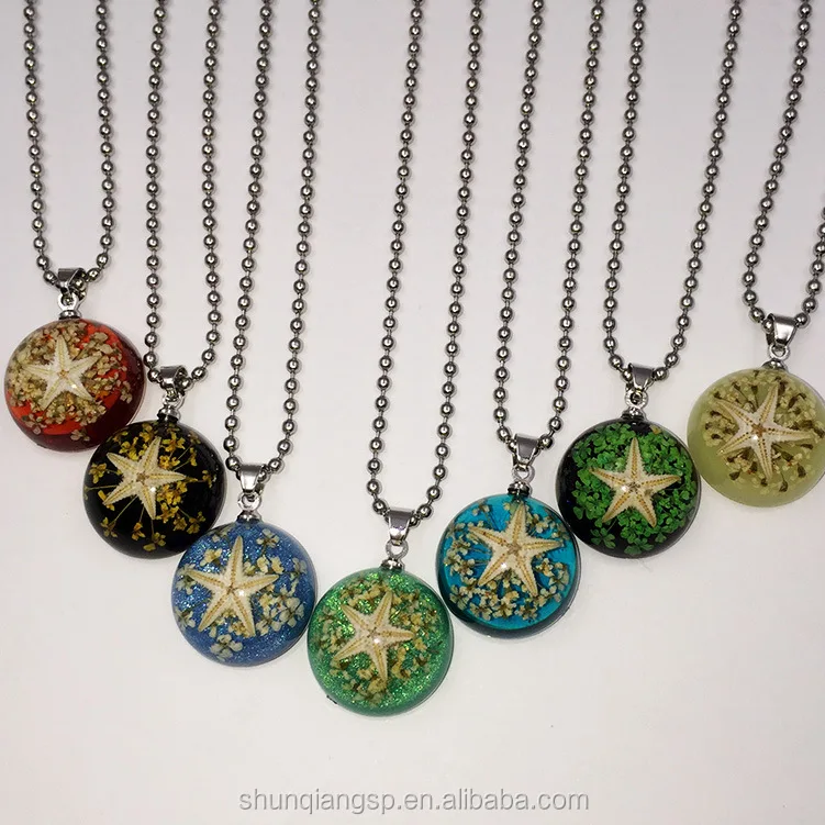Wholesale new design stainless steel resin starfish pendant necklace provide custom