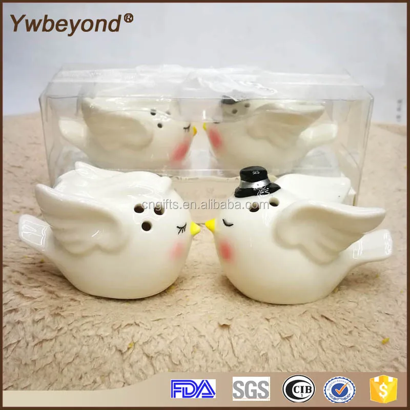 Ywbeyod Angel Birds Cake Topper Ceramic Bride and Groom Love Birds Salt and Pepper Shaker Spice Jar Indian Wedding Return Gift