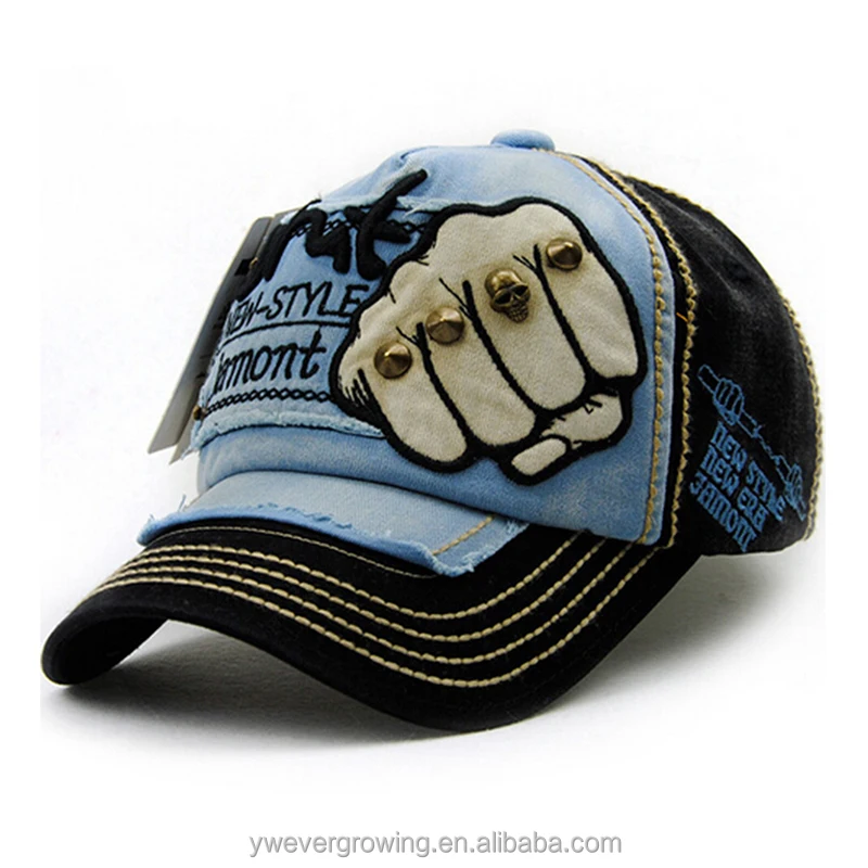 Wholesale custom embroidered 6 panel baseball hat 100% cotton distressed baseball cap for sale