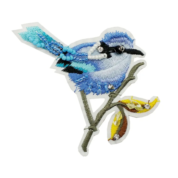 Custom Iron On Red-crowned Crane Sequin Embroidery Patch Sew On Animal Large Sequin Patches For Hoodies