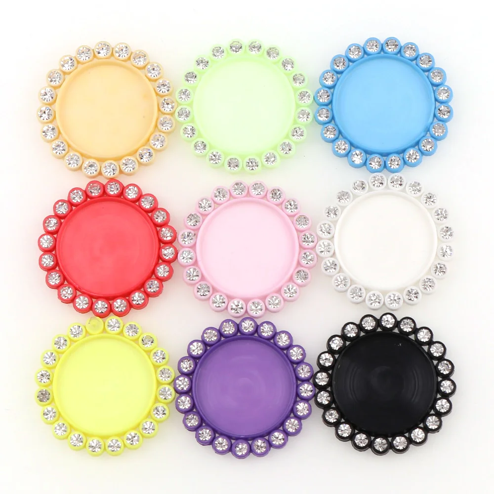 Colorful Round Base Setting Rhinestone Cabochon Base Frame Mix Color Resin Flatback Setting Accessory 30mm inner 20mm