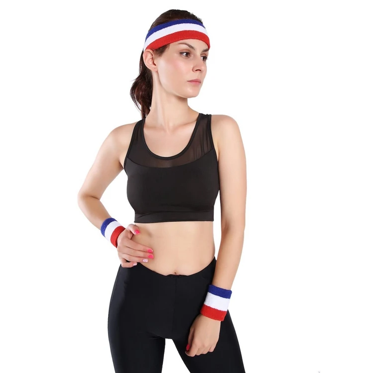 Wrist support terry custom cotton wristband elastic sweat head band embroidered sweatbands for gym sports yoga