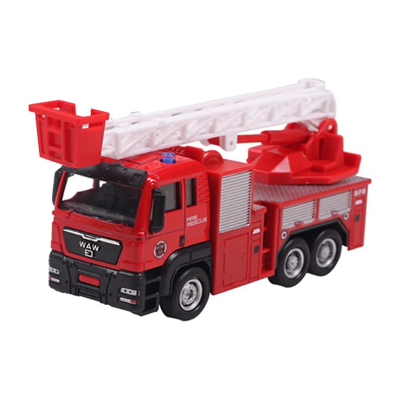 Diecast Toy Vehicles Fire Engine Transport Truck 1:55 Pull Back Fire Water Cannon Ladder Truck Rescue Cars Toy Gift for Kids