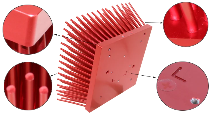 Anodized aluminum heatsink led lights heat sink pin fin heatsink For cxb3590 led grow Lights heat dissipation