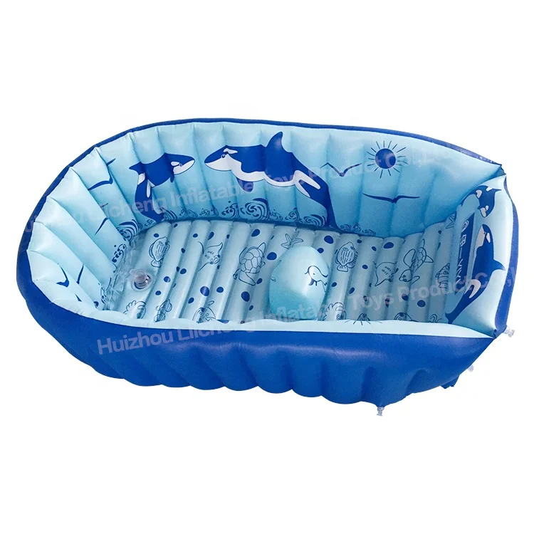 LC Small Inflatable Baby Bathtub Portable Air Swimming Pool Kid Infant Toddler Thick Foldable Shower Basin with Soft Cushion