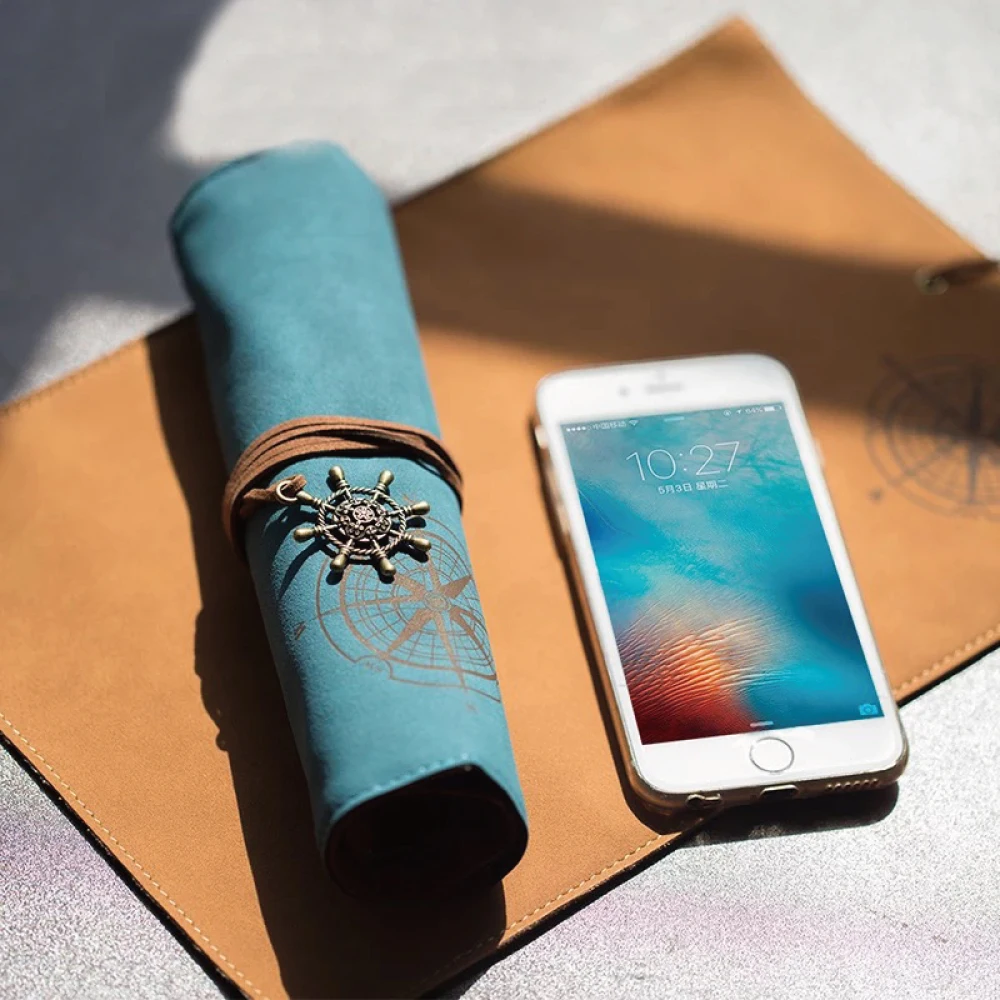 Hot Selling Customization Soft vintage style Roll Foldable Retro Bandage Synthetic Leather Pencil Case for school students