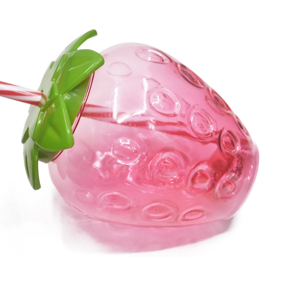 Cuit empty 450 ml juice plastic water bottle strawberry shape 400ml plastic straw cup