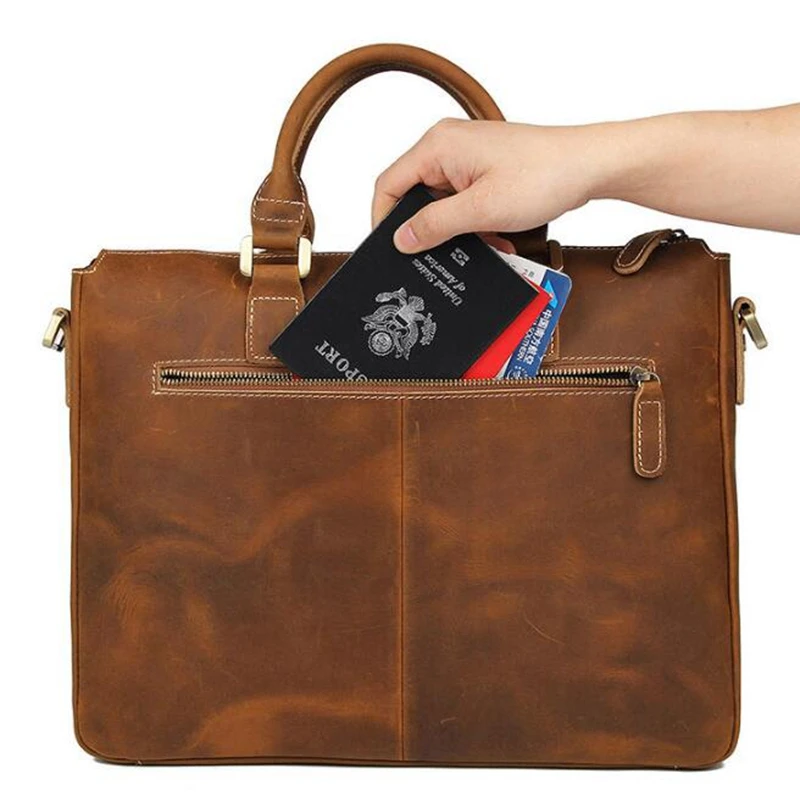 Dreamtop DTC489 classic England style briefcase conference handbag crazy horse leather shoulder bag mens laptop bag 14 inch