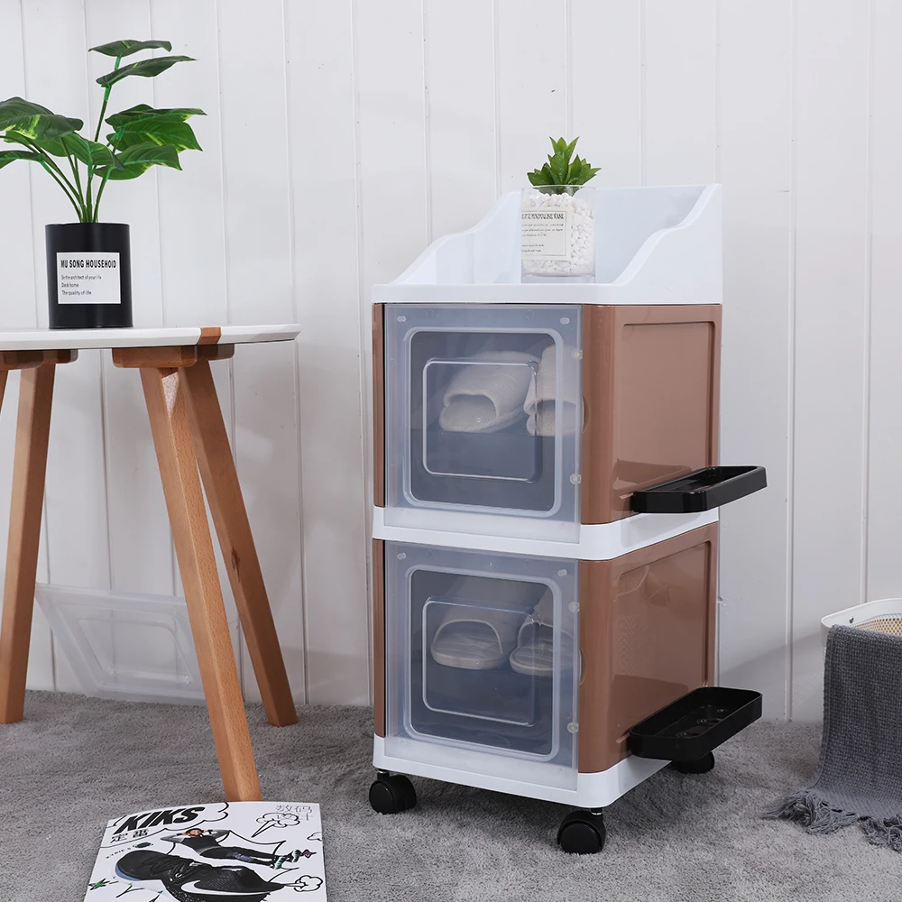 2 side doors plastic shoe box organizer