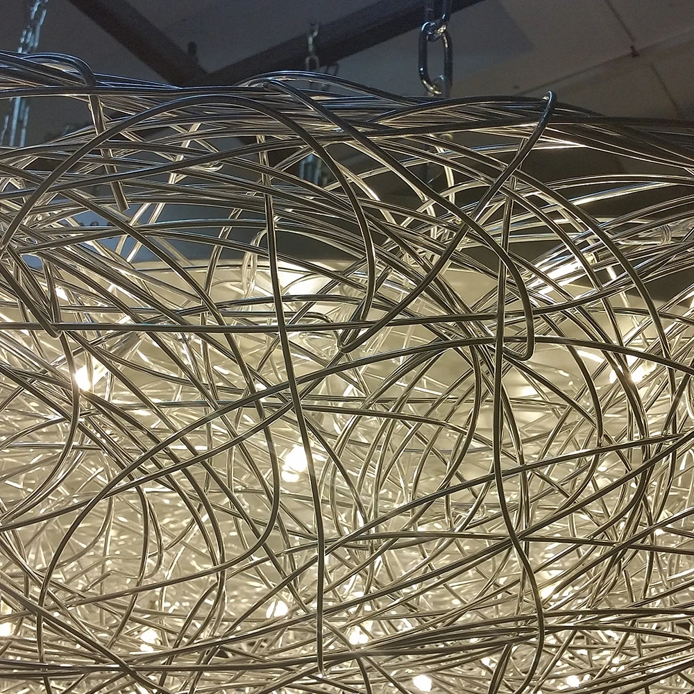 Modern Pendant Light Dining Room Hotel Large Luxury Handcrafted Aluminum Mesh Wire Ceiling Lamp