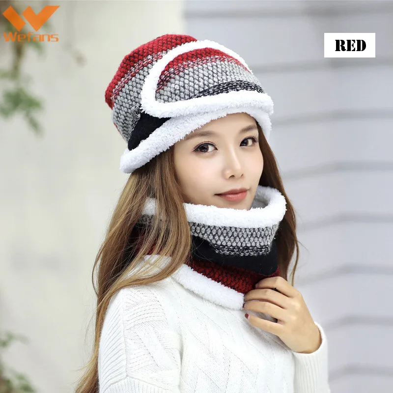 
Wefans autumn and winter Warm and windproof wool Hat and Scarf Set with a fleece face mask woman wool hat 
